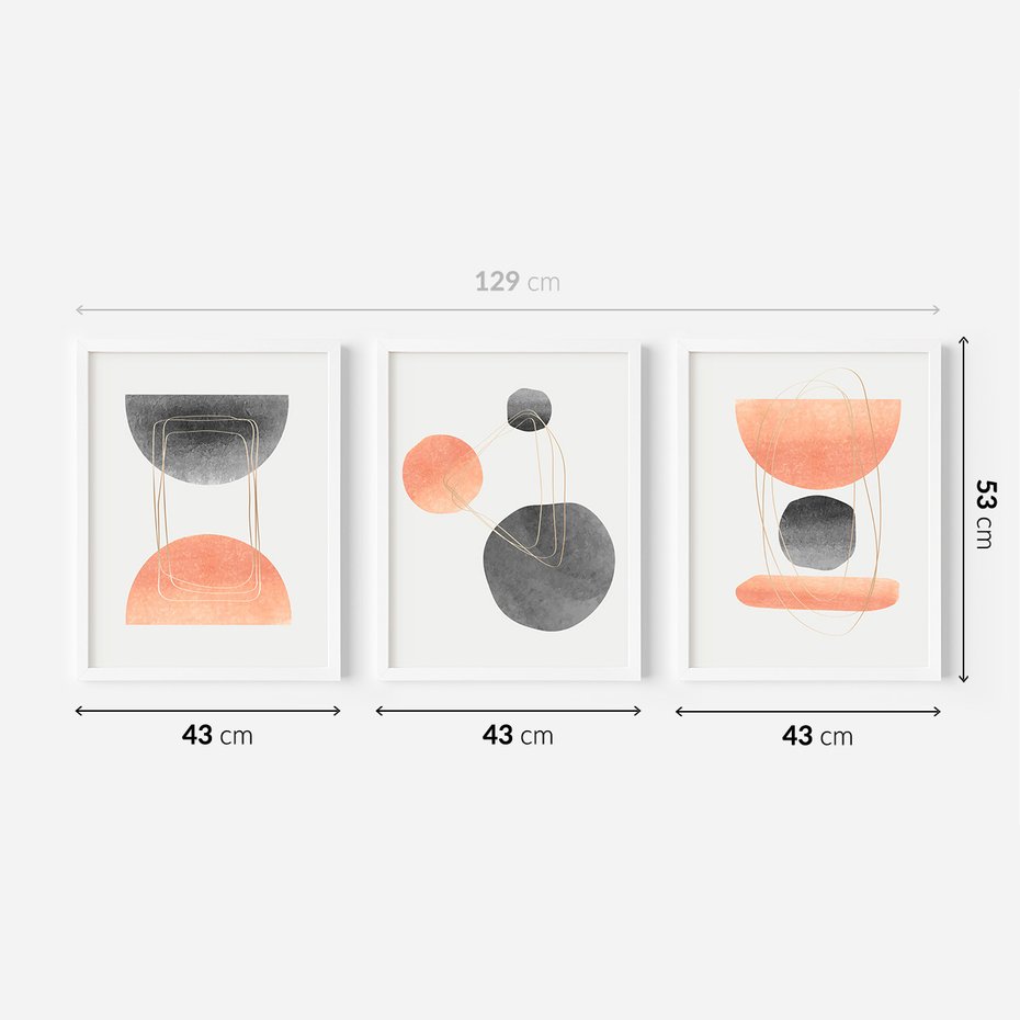 Zestaw obrazy w ramie 40x50 galeria - Akwarela, geometryczne, plamy - rama biała