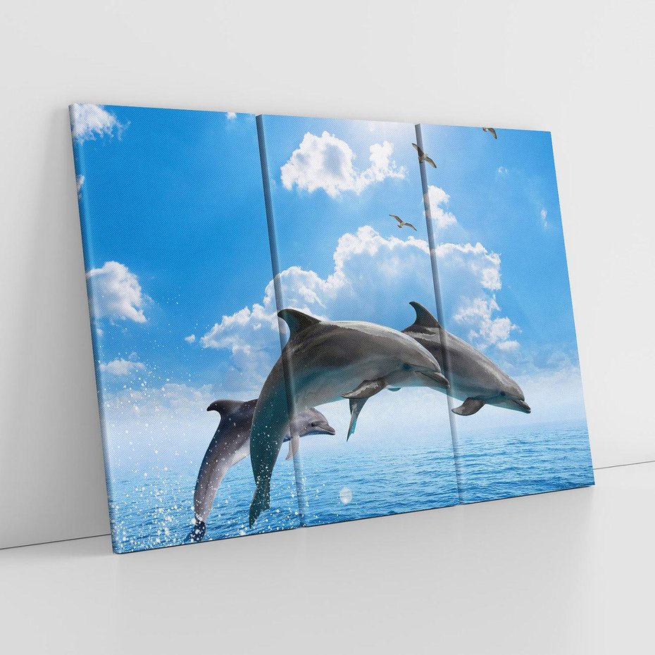 Obraz na płótnie 120x80 - Spotkanie z naturą - morze, delfiny