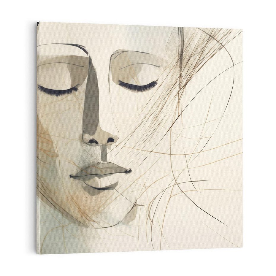 Obraz na płótnie 70x70 - Tylko Zamknij Oczy - twarz kobiety, zamknięte oczy