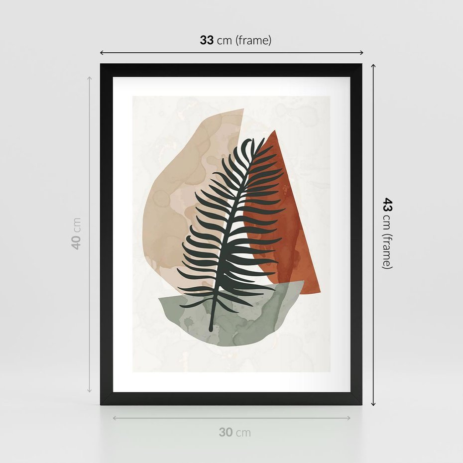 Plakat w ramie 30x40 - Czarna Palma w Brązowej Abstrakcji - grafika, akwarela - rama czarna