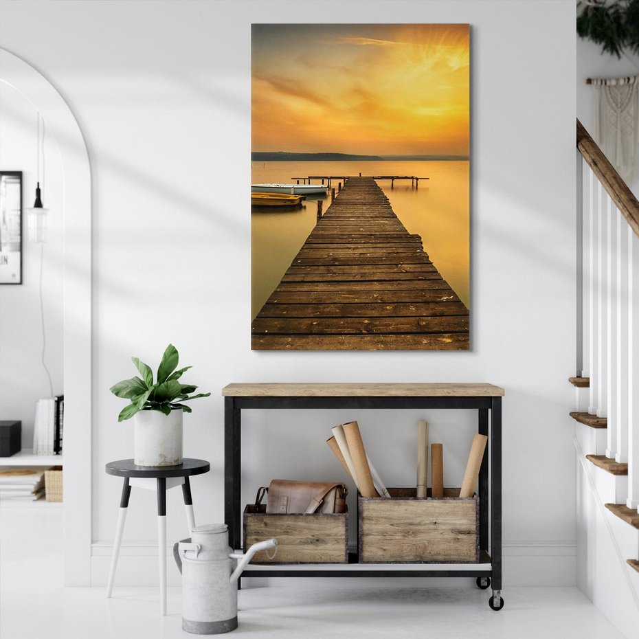 Obraz na płótnie 70x100 - Zachód słońca nad jeziorem: Piękno natury - zachód, słońca