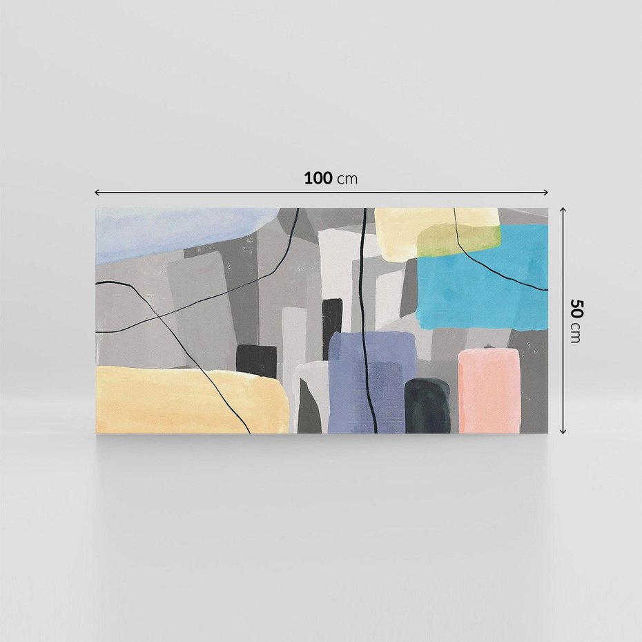 Obraz na płótnie 100x50 - Harmonia w chaosie serca - abstrakcja na szarym tle, kolorowe plamy koloru