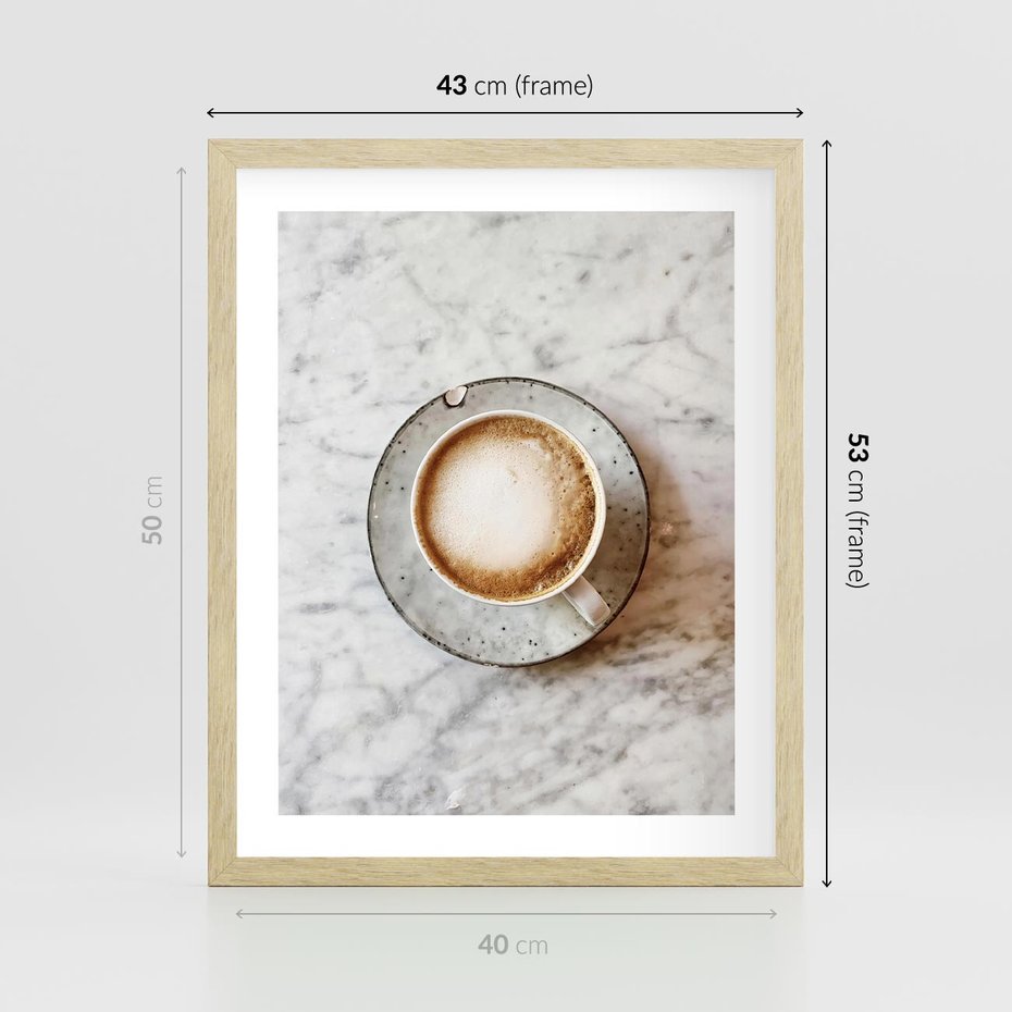 Plakat w ramie 40x50 - Kawa w Perfekcji - kawa w filiżance, cappuccino - rama drewno