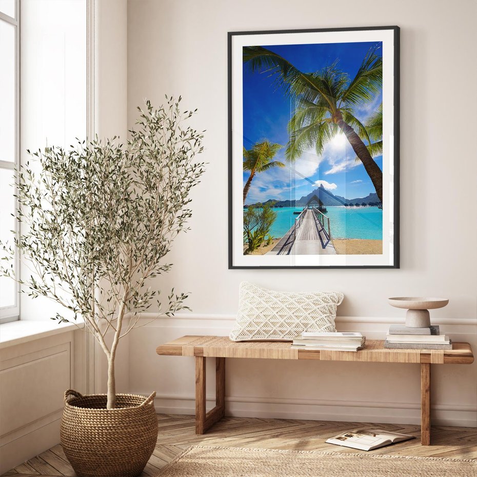 Plakat w ramie 30x40 - Tropikalne palmy nad oceanem - palmy, ocean - rama czarna