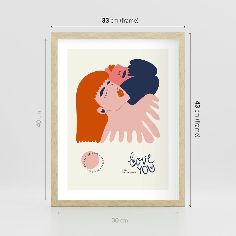 Plakat w ramie 30x40 - Rondo melancholii - para zakochanych, graficzny obraz - rama drewno