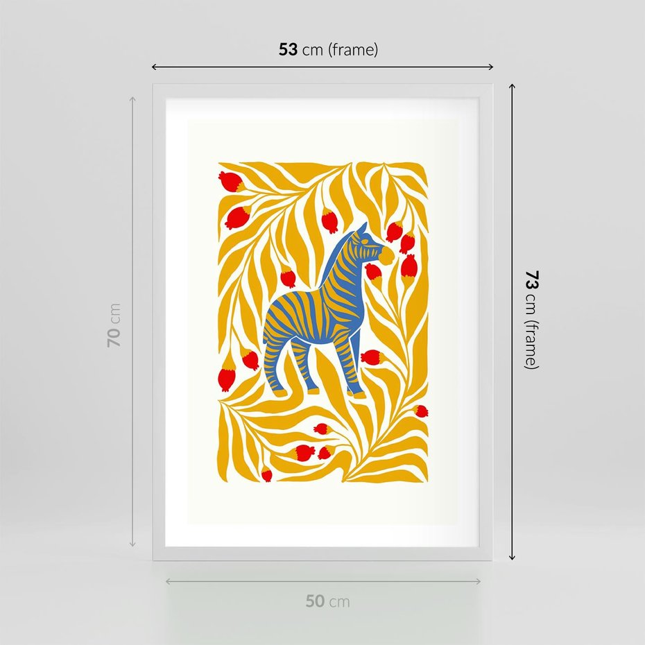 Plakat w ramie 50x70 - Zebra w Nowoczesności - abstrakcyjna nowoczesna grafika, pośrodku zebra - rama biała