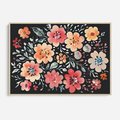 Obraz w ramie 100x70 - Labirynty melancholii - akwarelowe, pastelowe kwiaty na czarnym tle - rama drewno