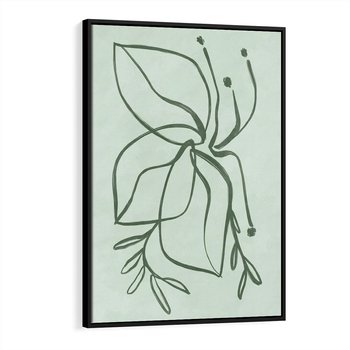 Obraz w ramie 70x100 - Energetyczne Odrodzenie Natury - abstrakcyjne delikatne zielone linie, podobne do gałęzi kwiatów - rama czarna