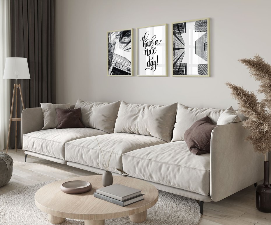 Zestaw obrazy w ramie 50x70 galeria - Nowoczesny, minimalizm, cytat, typografia - rama drewno