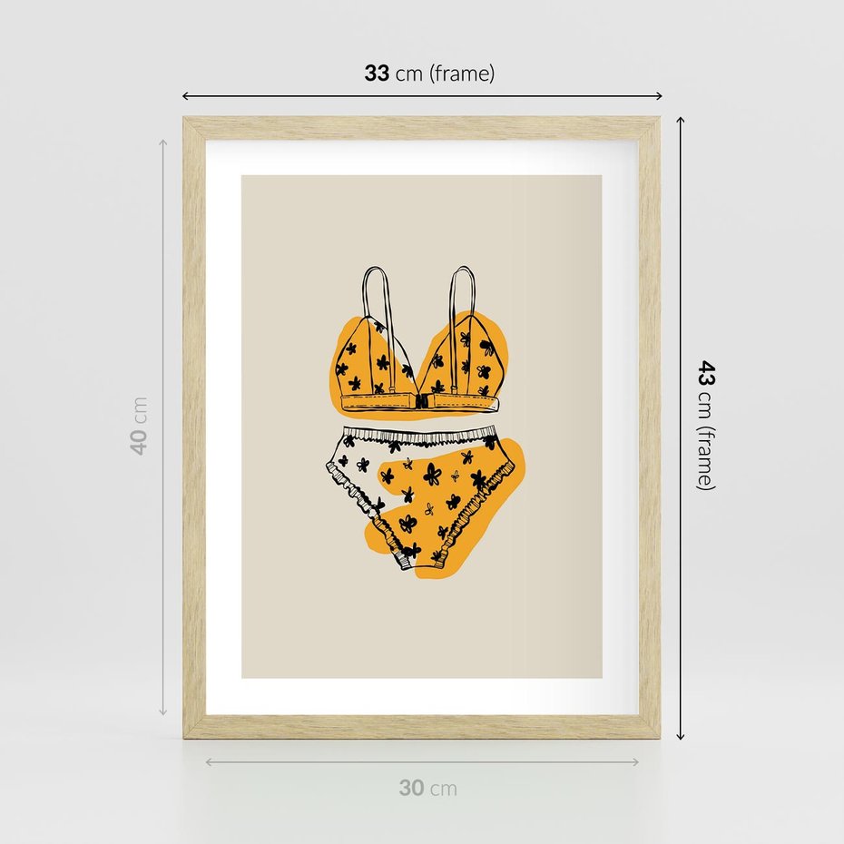 Plakat w ramie 30x40 - Minimalistyczny Szkic Bielizny - minimalistyczna grafika, szkic bielizny - rama drewno