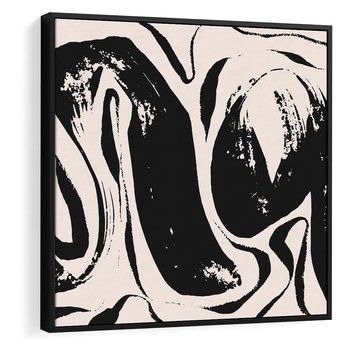 Obraz w ramie 50x50 - Wibracje w ciemnościach duszy - czarno biała abstrakcja, nieregularne rozmyte linie - rama czarna