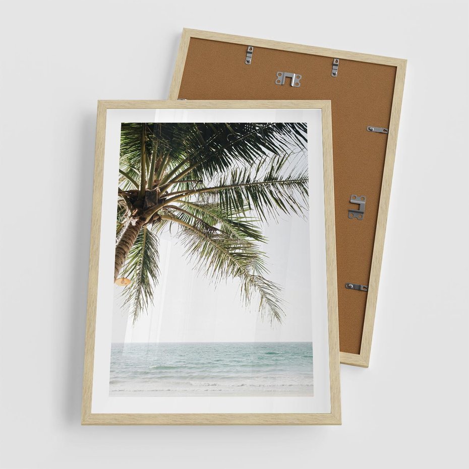 Plakat w ramie 50x70 - Wakacyjne Marzenie - palma nad morzem, - rama drewno