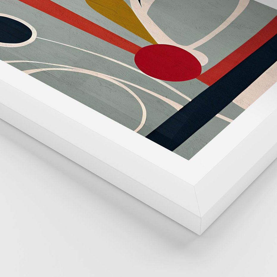 Plakat w ramie 30x40 - Harmonia Kolorowych Impulsów - abstrakcyjny obraz olejny, dziwne formy - rama biała