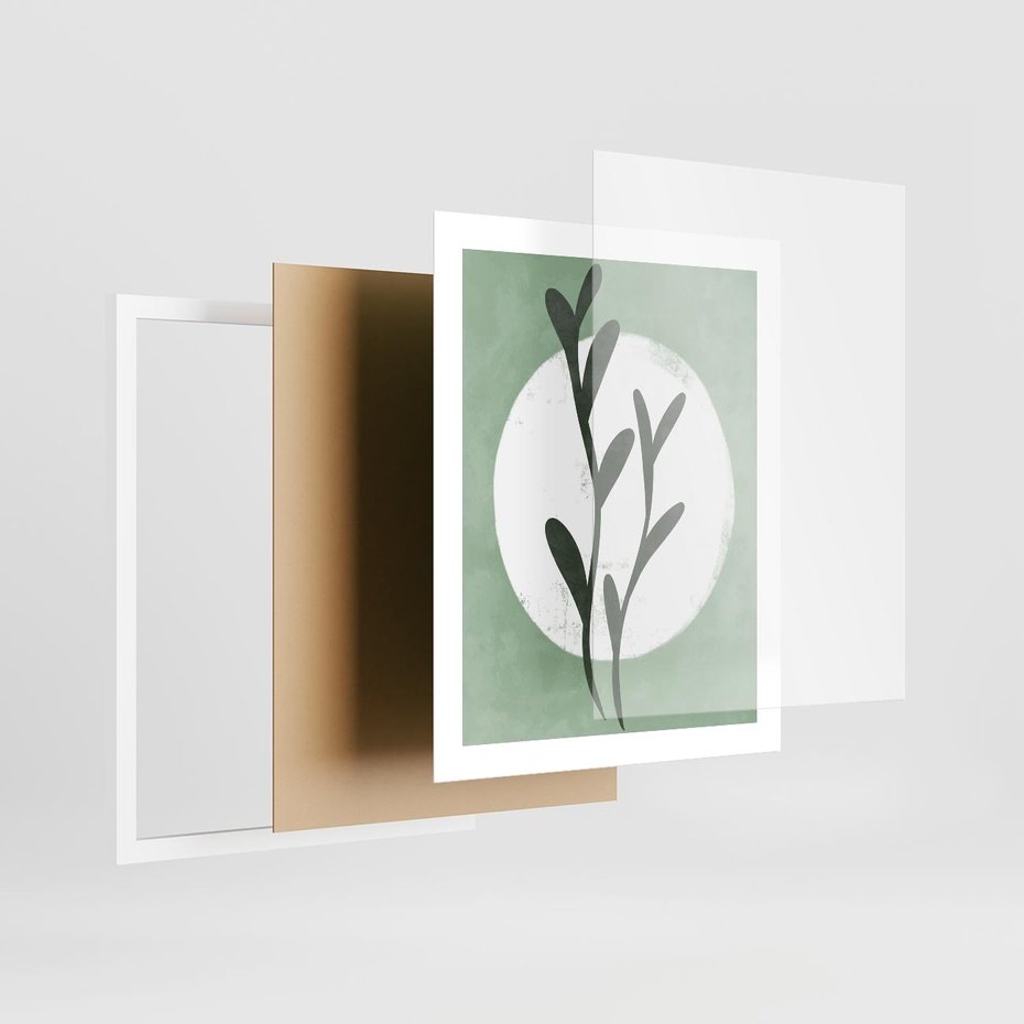 Plakat w ramie 40x50 - Kształty Zielonego Ukojenia - zielony plakat, roślinne motywy - rama biała
