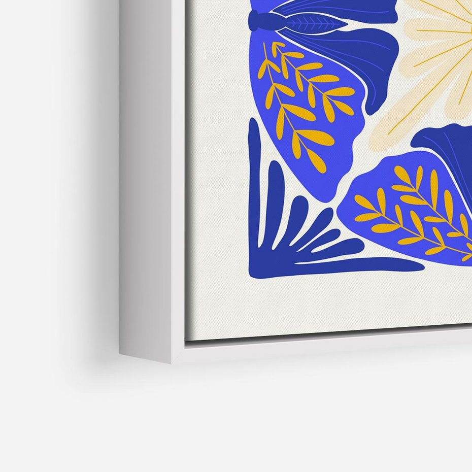 Obraz w ramie 80x80 - Księga Abstrakcji - abstrakcyjna boho kompozycja, granatowe ćmy - rama biała