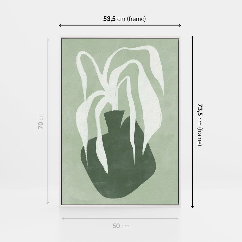Obraz w ramie 50x70 - Zieleń Pulsującego Spokoju - zielona abstrakcja, zgaszona zieleń - rama biała