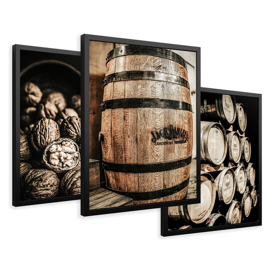 Zestaw obrazy w ramie 40x50 galeria - Wino, w, beczkach, kuchnia, restauracja - rama czarna