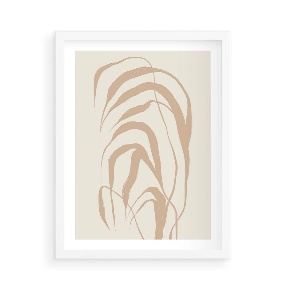 Plakat w ramie 50x70 - Formy Nowoczesności - minimalistyczny plakat, liście palmy - rama biała