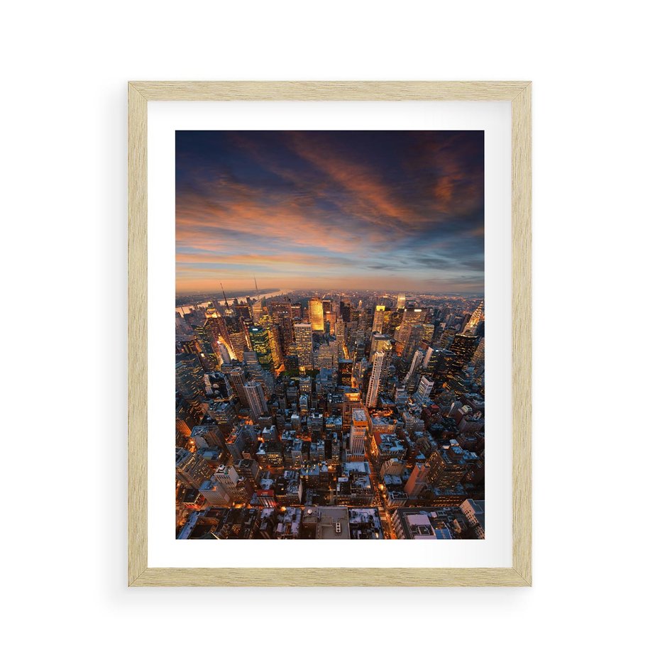 Plakat w ramie 40x50 - Miasto wieżowców w perspektywie - miasto, wieżowce - rama drewno