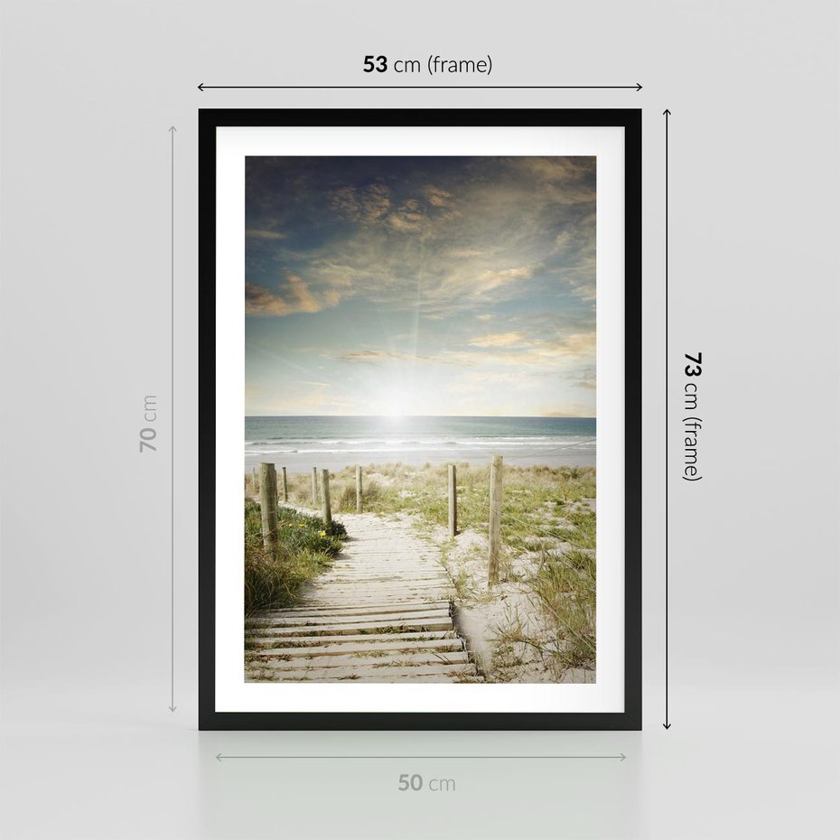 Plakat w ramie 50x70 - Błękitne morze na pomostach - morze, pomost - rama czarna