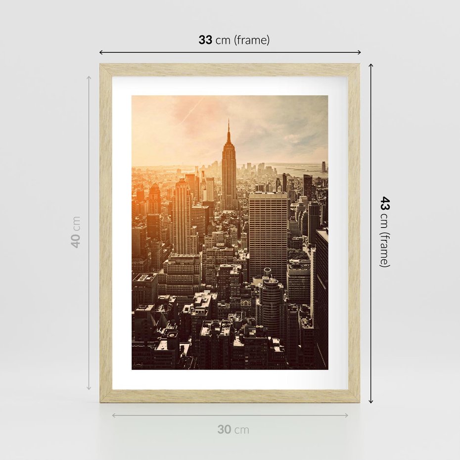 Plakat w ramie 30x40 - Nowojorska Skyline - Manhattan, Nowy Jork - rama drewno