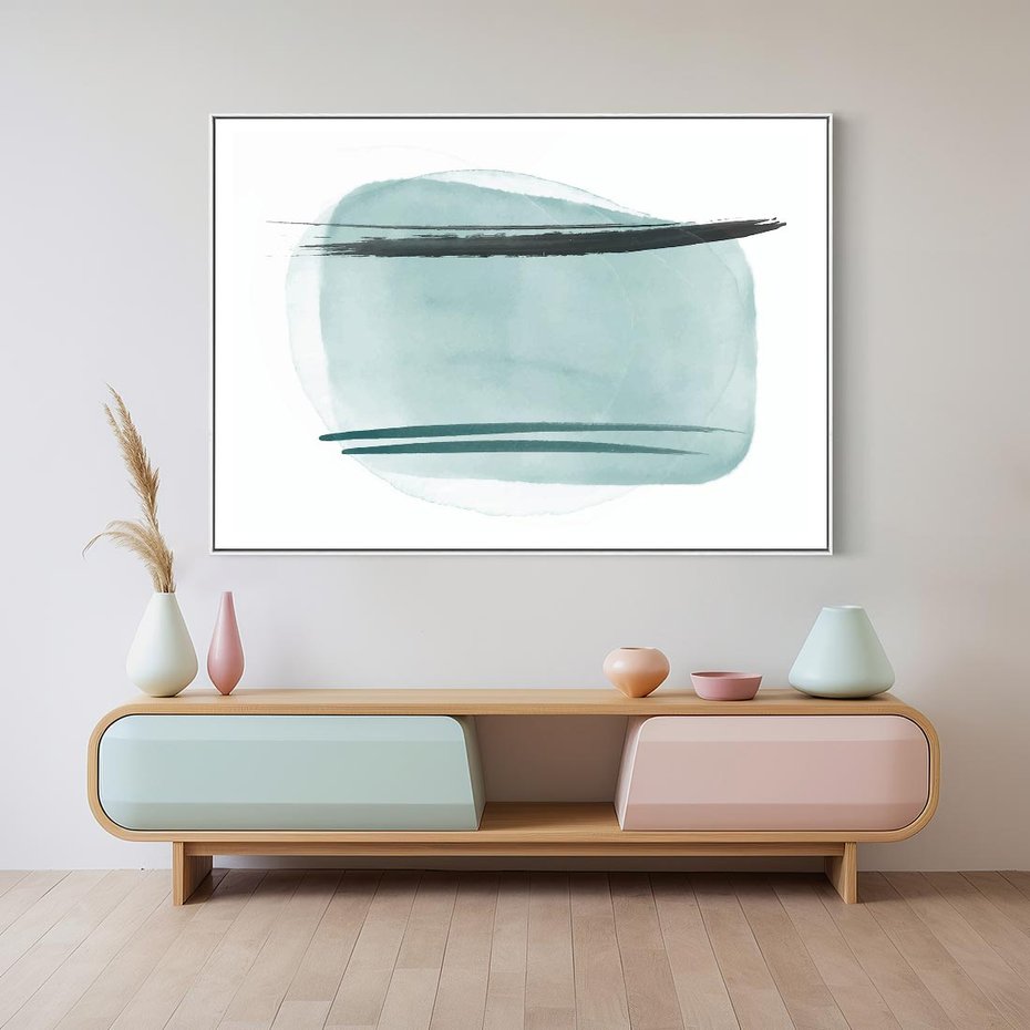 Obraz w ramie 120x80 - Turkusowy Świat - minimlizm, abstrakcja - rama biała