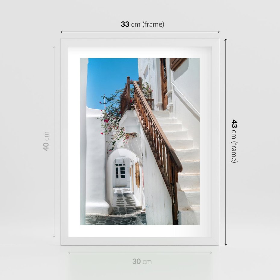 Plakat w ramie 30x40 - Schody Uliczką W dół - schody, uliczka - rama biała