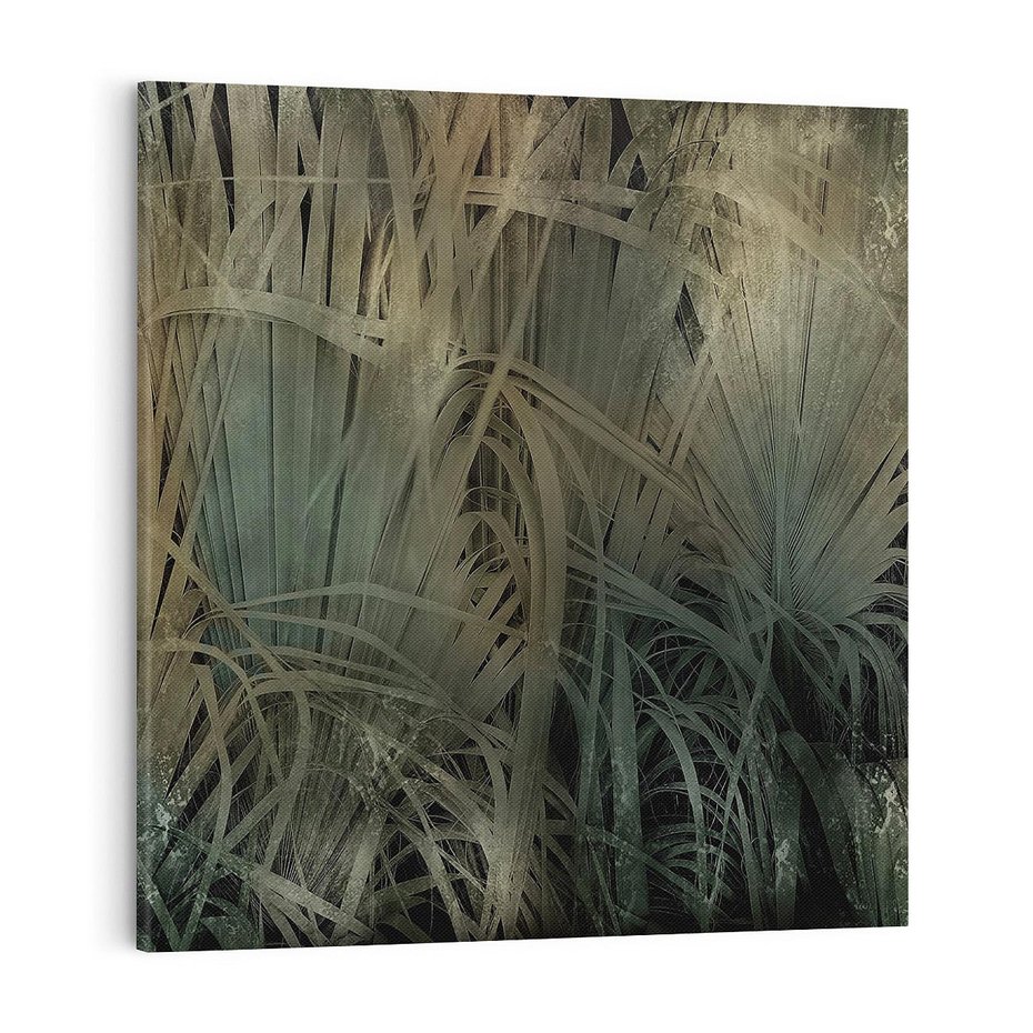Obraz na płótnie 80x80 - Światło w mroku duszy - liście traw, mroczny klimat