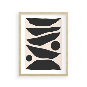 Plakat w ramie 30x40 - Modernistyczna Abstrakcja w Czerni i Bieli - abstrakcja, czarno biała grafika - rama drewno