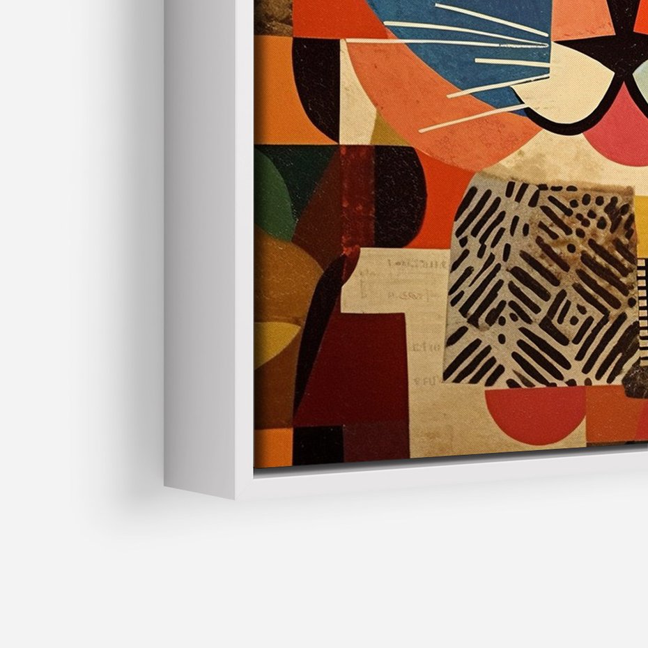 Obraz w ramie 50x70 - Impresje Nieznanych Odniesień - abstrakcyjny obraz olejny, kot - rama biała