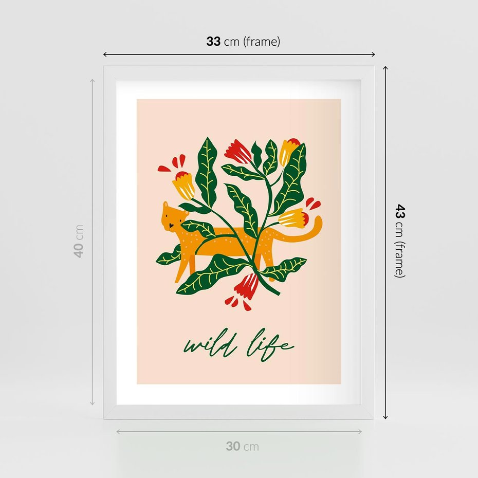 Plakat w ramie 30x40 - Tygrys w Kwiatach - tygrys, plakat - rama biała