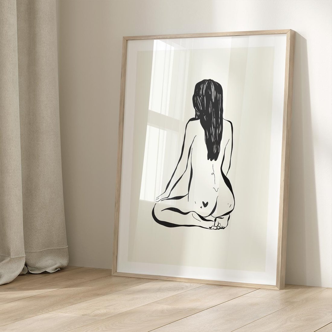 Plakat w ramie 50x70 - Minimalistyczna Piękność: Kobieta w Sztuce - grafika minimalizm, rysunek kobiety - rama drewno