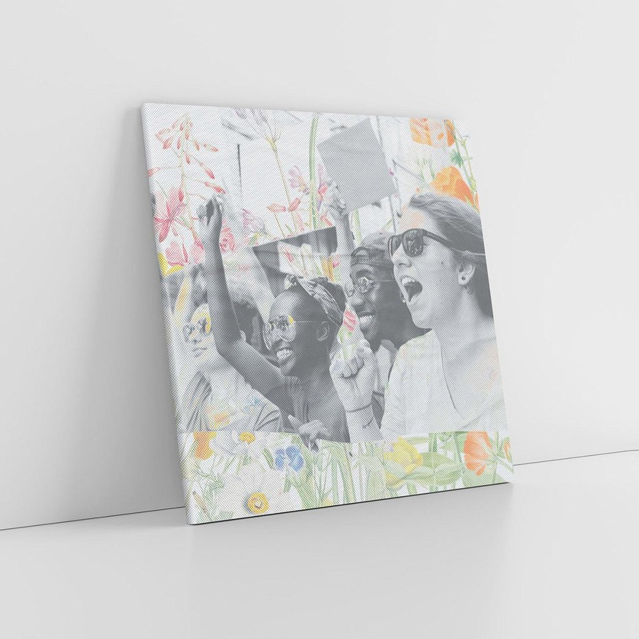 Obraz na płótnie 80x80 - Księga zaklętych marzeń - kolaż, czarnobiałe zdjęcie wesołych młodych ludzi