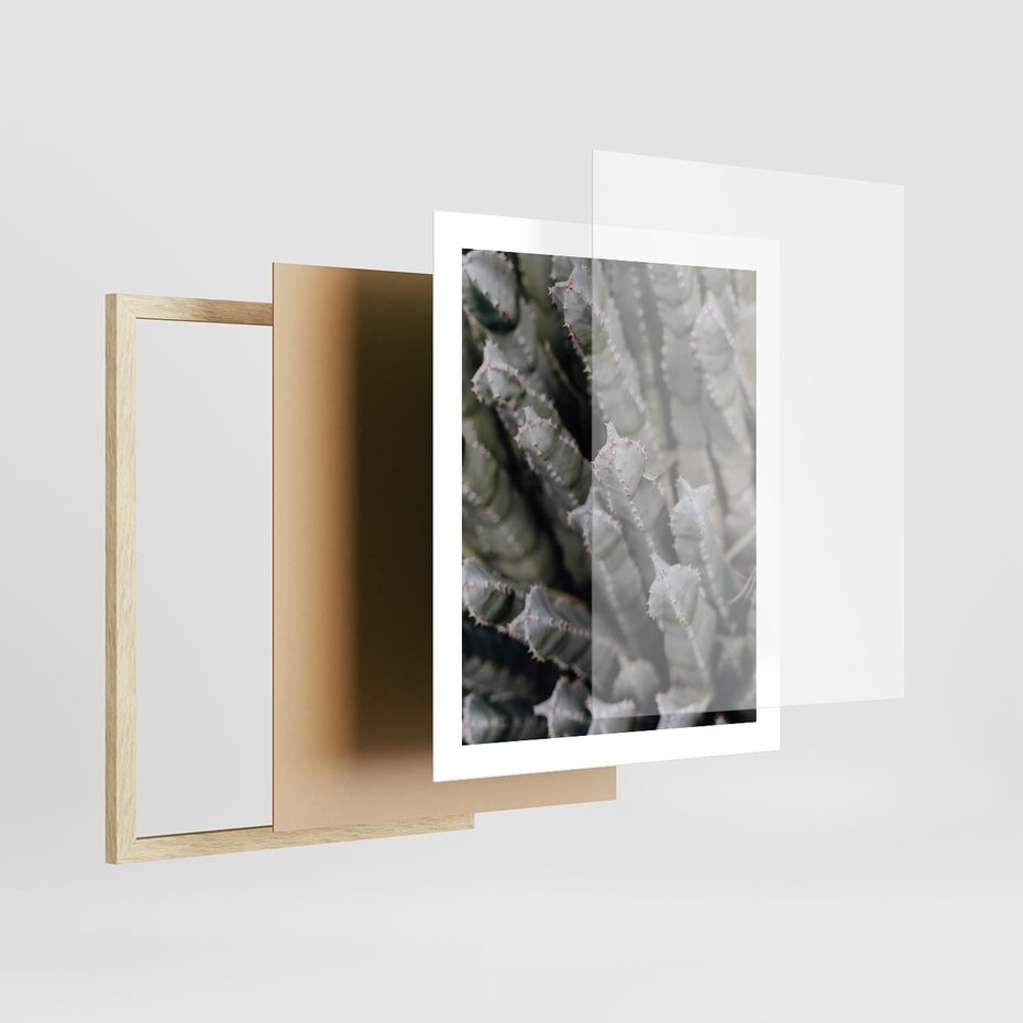 Plakat w ramie 40x50 - Oaza Natury - sukulenty, kaktusy - rama drewno