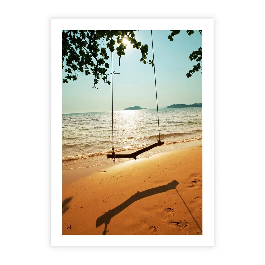 Plakat bez ramy 30x40 - Tropikalna plaża i huśtawka - plaża, tropiki