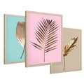 Zestaw obrazy w ramie 30x40 galeria - Złote, liście, palma, pastelowe, gold - rama drewno