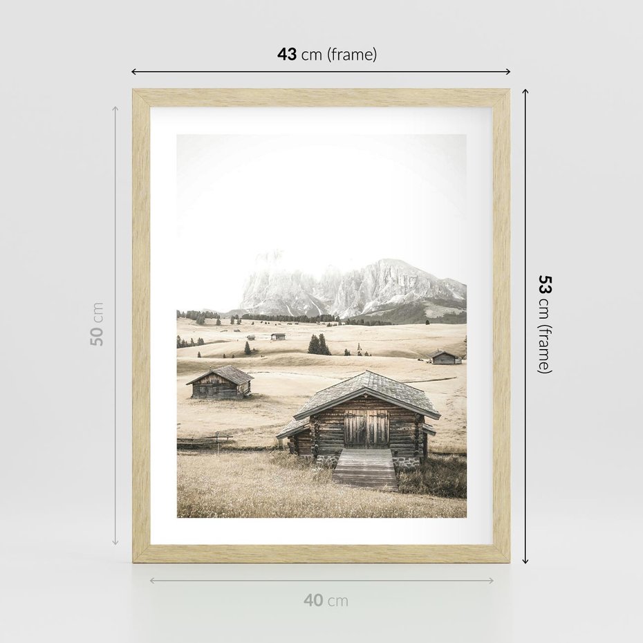 Plakat w ramie 40x50 - Chatka w Górskiej Sepii - domek w górach, chatka - rama drewno