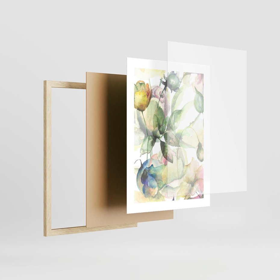 Plakat w ramie 30x40 - Delikatne Kolory - akwarelowe, kwiaty - rama drewno