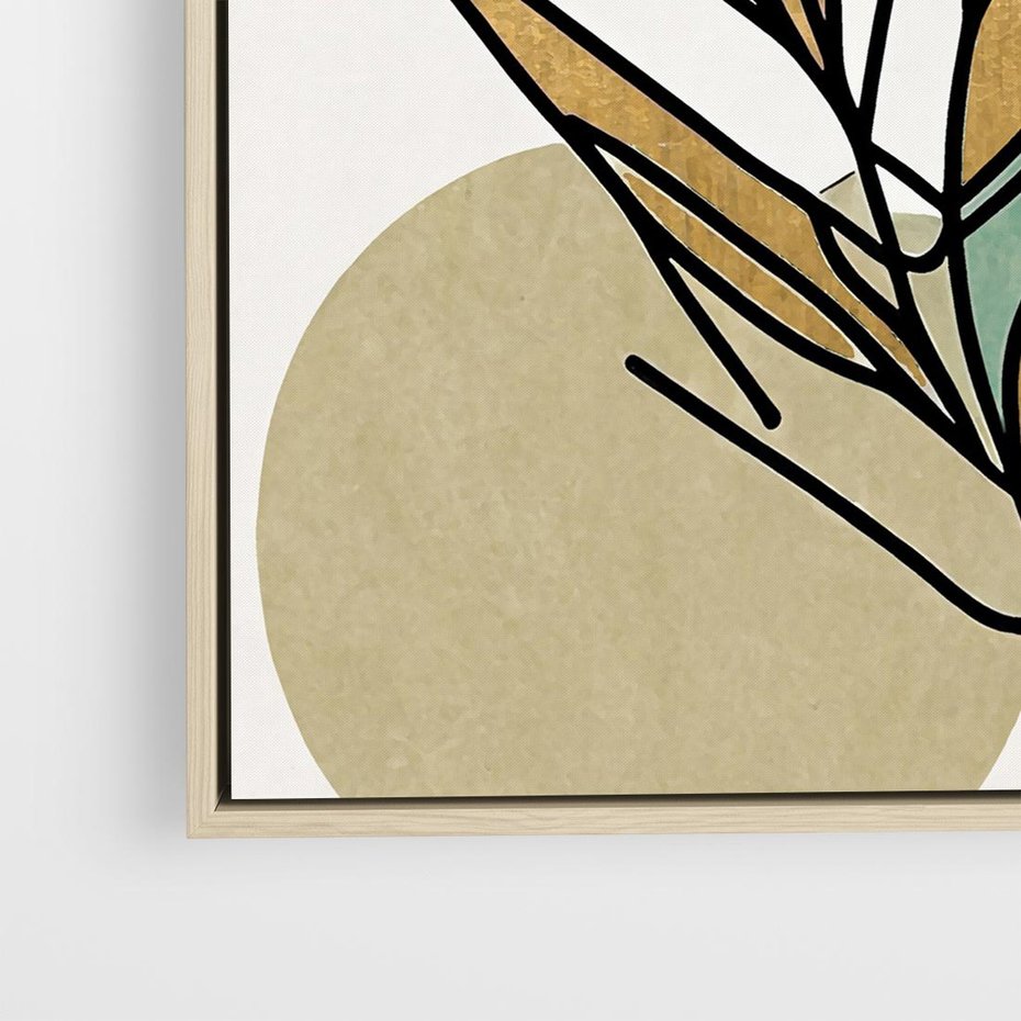 Obraz w ramie 50x50 - Migocące Ścieżki Wizji - abstrakcyjny obraz boho, liście - rama drewno