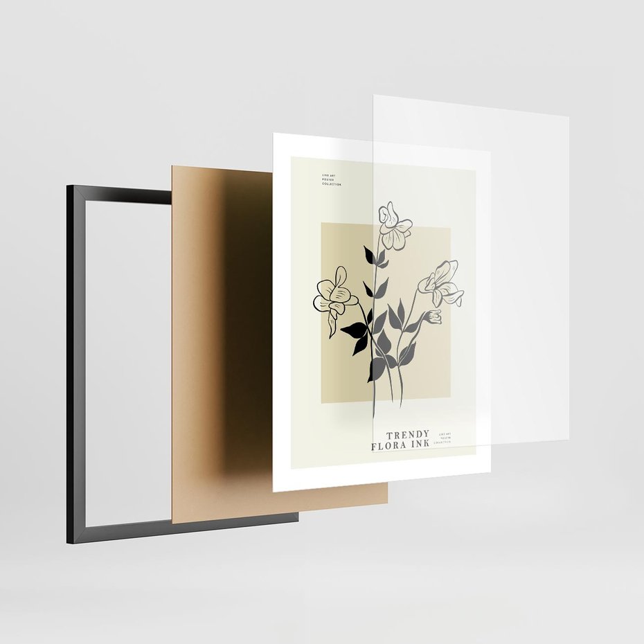 Plakat w ramie 40x50 - Malowane szkicowe tęsknoty - kwiaty, typografia - rama czarna