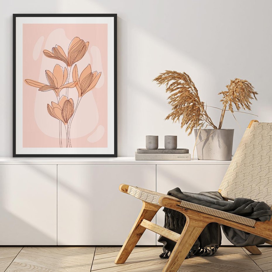 Plakat bez ramy 40x50 - Przenikające Kształty - minimalistyczny plakat, pudrowe kwiaty