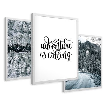 Zestaw obrazy w ramie 50x70 galeria - Zimowa, przygoda, cytat, typografia - rama biała