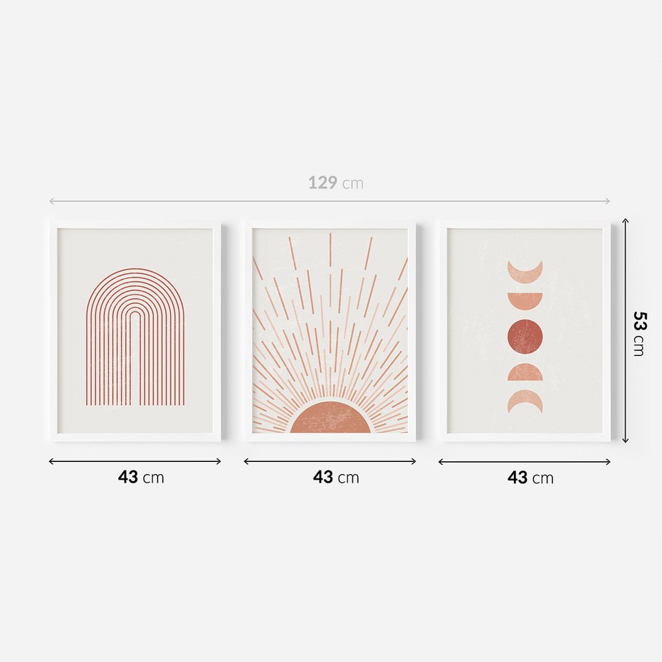 Zestaw obrazy w ramie 40x50 galeria - Boho, słońce, graficzne - rama biała