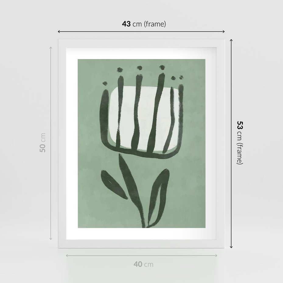 Plakat w ramie 40x50 - Objęcia Zieleni - zielona abstrakcja, zgaszona zieleń - rama biała