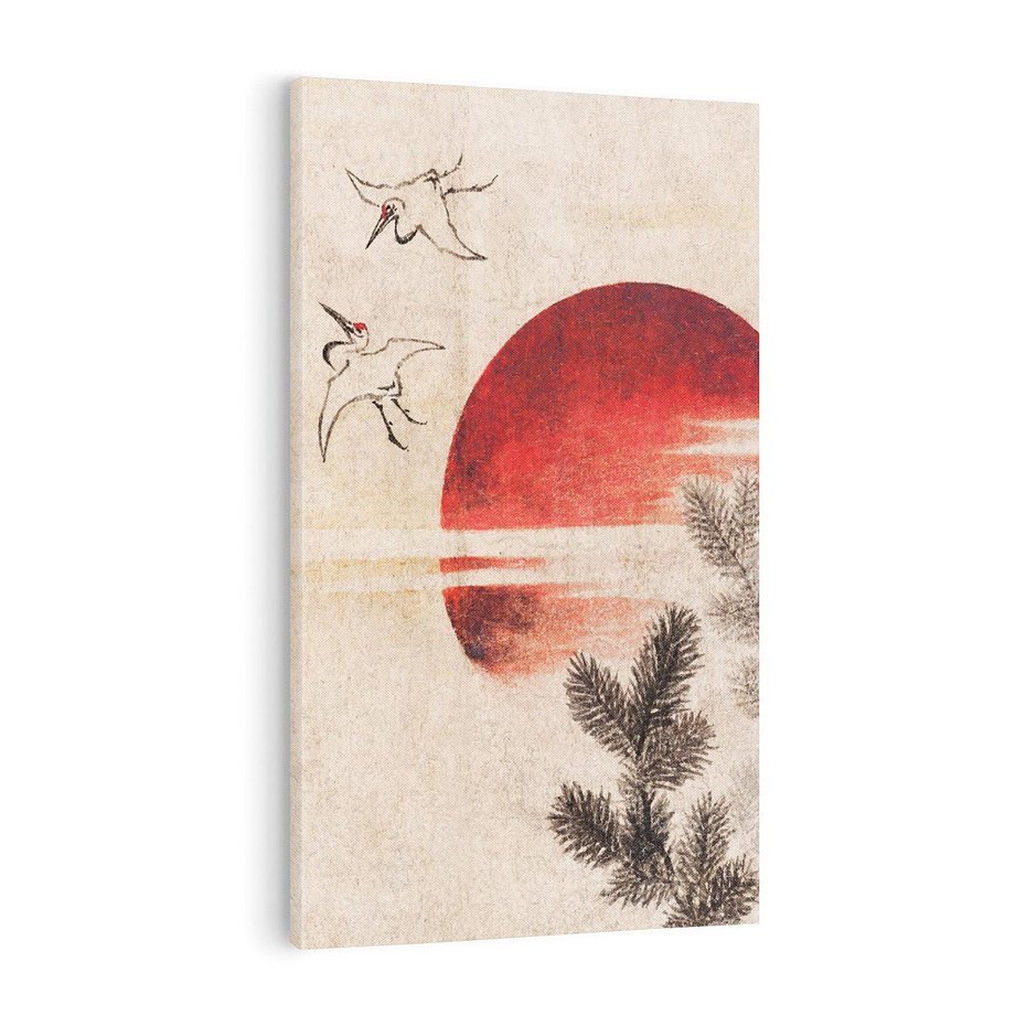 Obraz na płótnie 80x120 - "Birds and sunset" Katsushiki Hokusai - Reprodukcja - reprodukcja, obraz na płótnie