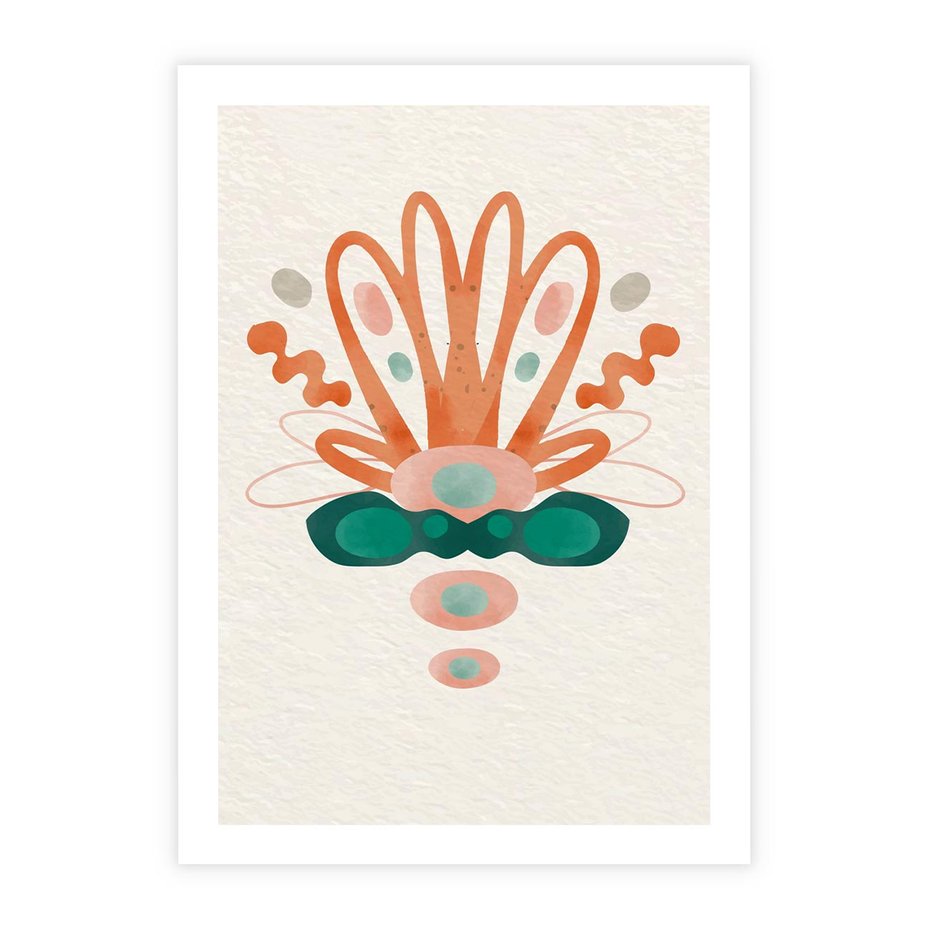 Plakat bez ramy 40x50 - Harmonia Nienormalności - akwarelowe abstrakcyjne kształty, zieleń i pomarańcz