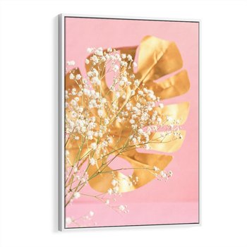 Obraz w ramie 80x120 - : Elegancja w Złocie - złote, liście - rama biała