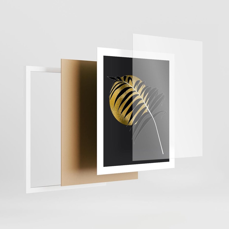Plakat w ramie 40x50 - Egzotyczna Elegancja - palma, na czarnym tle - rama biała