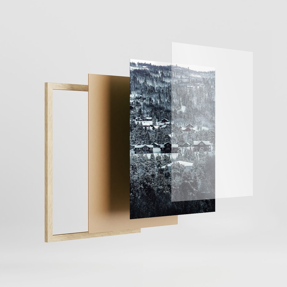 Zestaw obrazy w ramie 40x50 galeria - Norweskie, domki, góry, zima - rama drewno