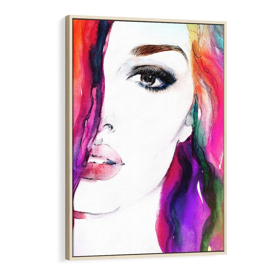 Obraz w ramie 80x120 - Kobieta Twarz Abstrakcja - kobieta, twarz - rama drewno